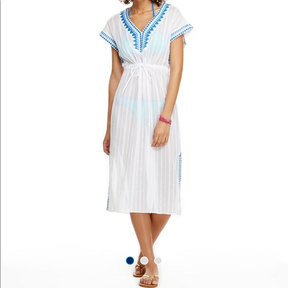 Vineyard vine Embroidered Striped Cotton Maxi Cover-Up Size L - Picture 1 of 10